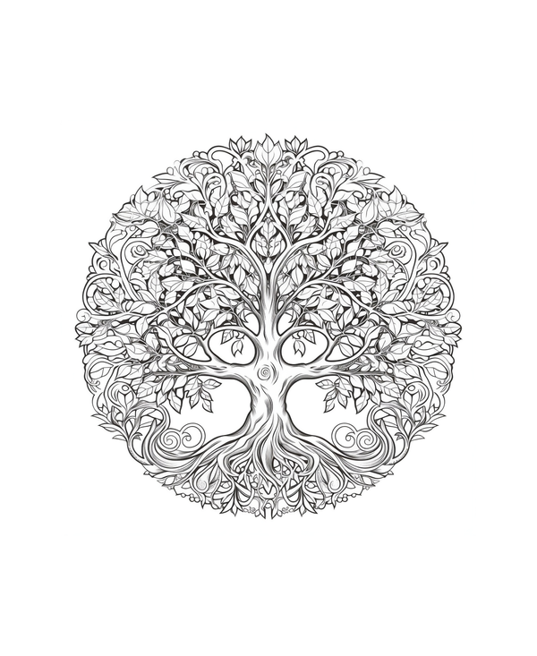 Coloriage mandala d'un arbre complexe