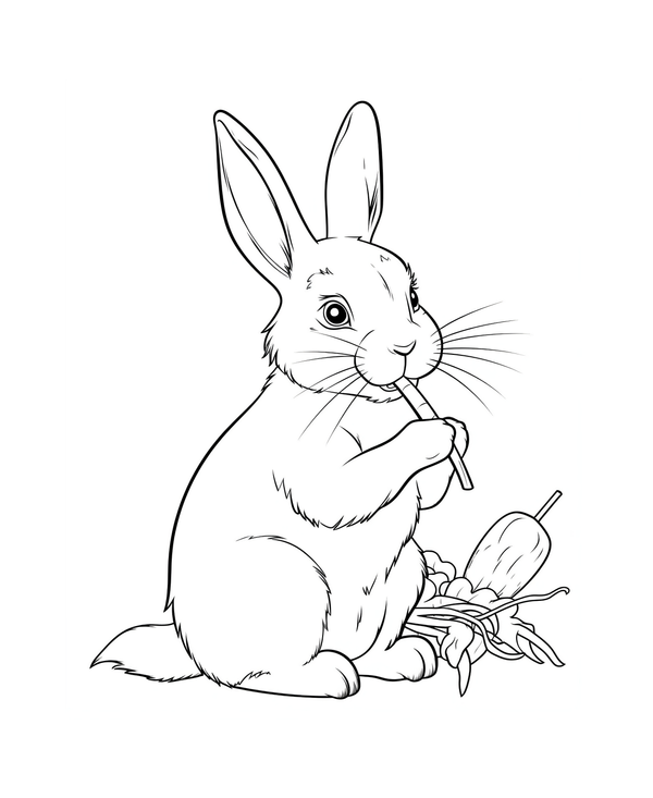Coloriage d'un lapin en train de manger une carotte 
