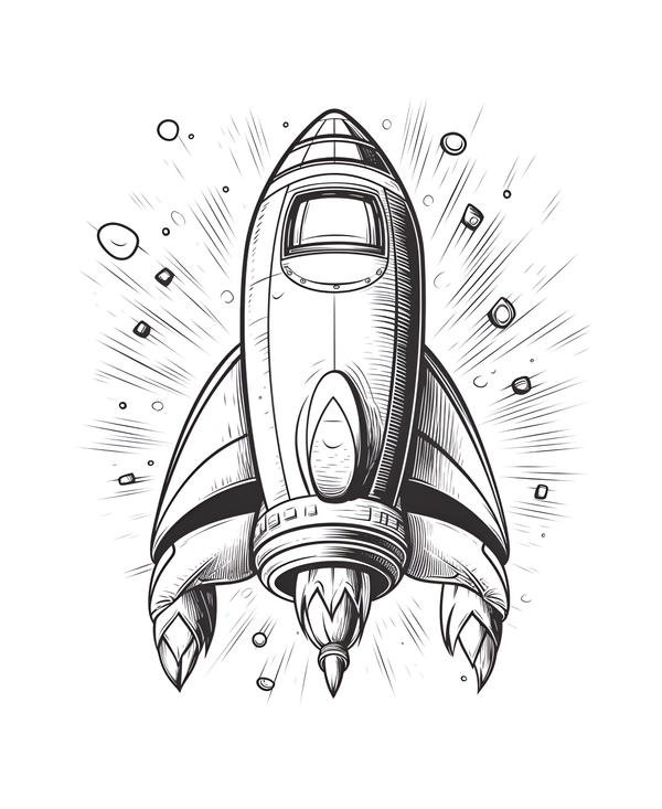 Coloriage d'une fusée en train de décoller