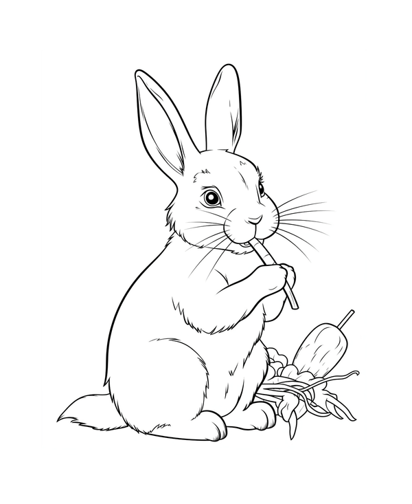 Coloriage d'un lapin en train de manger une carotte 