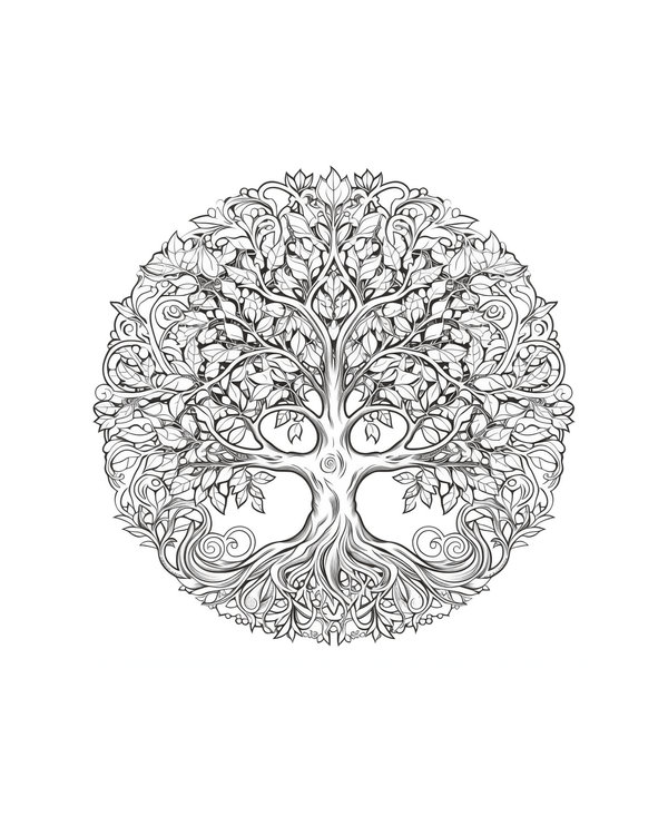 Coloriage mandala d'un arbre complexe