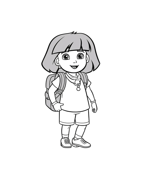 Coloriage de Dora l'exploratrice accompagnée de son sac à dos