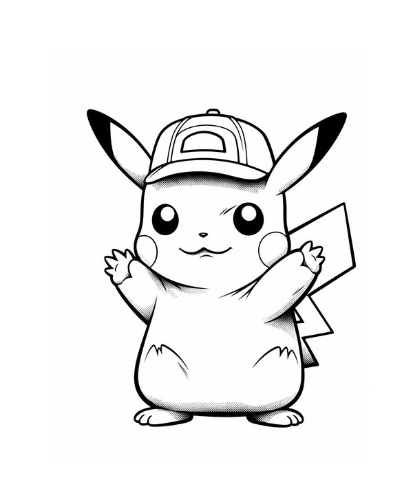 Coloriage d'un Pikachu agitant ses mains